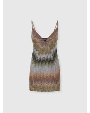 Missoni Sleeveless Viscose Lamé Mini Dress With Deep Neckline - Multicolour