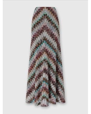 Missoni Long Flared Skirt With Lamé Slub Zigzag Motif - White