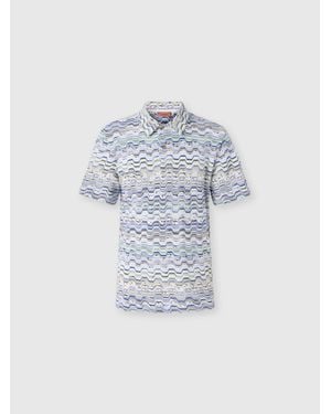 Missoni Cotton Polo Shirt With Raschel Knit And Greek Motif - Blue