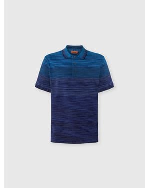 Missoni Short Sleeve Polo With Flame Knit - Blue