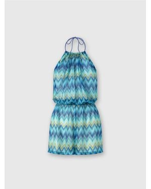 Missoni Short Jumpsuit With Slide Neck And Faded Stripes - Blue