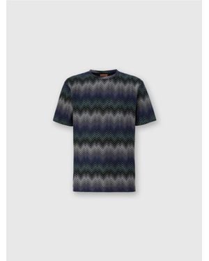 Missoni Crew Neck T-Shirt With Irregular Zigzag - Blue
