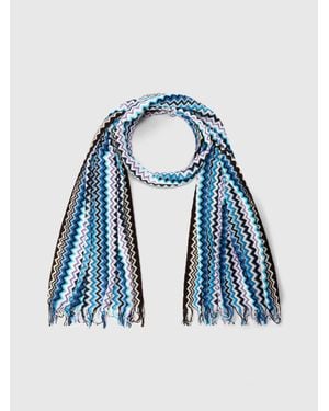 Missoni Pure Cotton Scarf With Fringes - Blue