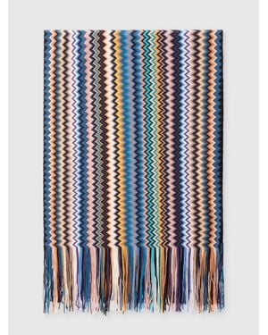 Missoni Zick-Zack-Schal Aus Wolle Mit Fransen, Damen, Größe - Blau