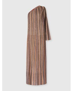 Missoni Ribbed One-Shoulder Viscose Lamé Gown - Natural