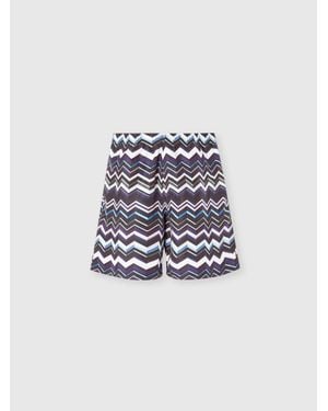 Missoni Long Swim Shorts With Irregular Zigzag Print - White