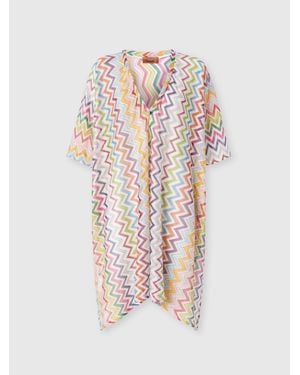 Missoni V-Neck Caftan With Zig Zag Pattern - White