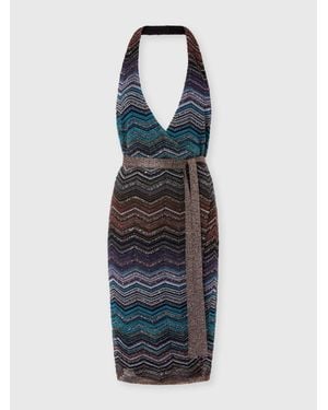 Missoni Longuette Dress With Halterneck And Belt - Blue