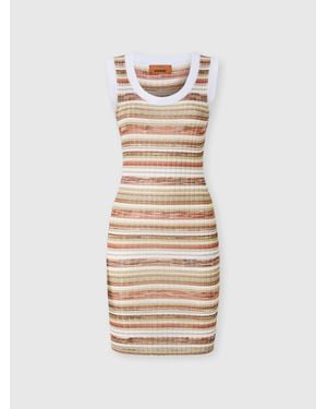 Missoni Sleeveless Ribbed Striped Mini Dress - White