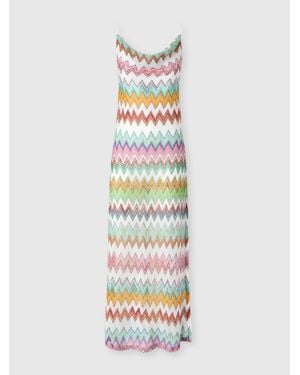 Missoni Langer Überwurf Aus Lamé-Viskose Mit Großem Zickzack-Muster Und Schlitzen, Damen, Weiß & Mehrfarbig, Größe