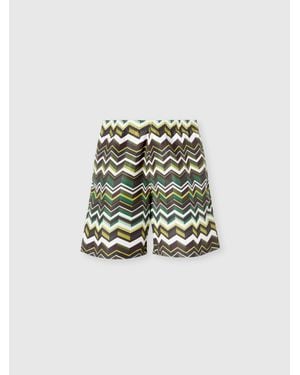 Missoni Long Swim Shorts With Irregular Zigzag Print - Green