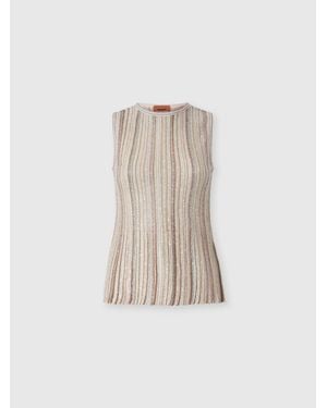 Missoni Sleeveless Ribbed Top With Sequins - Natural