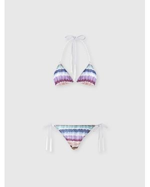 Missoni Zig Zag Tulle Triangle Bikini With Applied Tassels - White