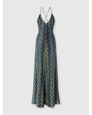 Missoni Long Viscose Dress With Snake Motif - Blue