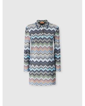 Missoni Snake-Pattern Viscose Polo Mini Dress, & Multicolored - Blue