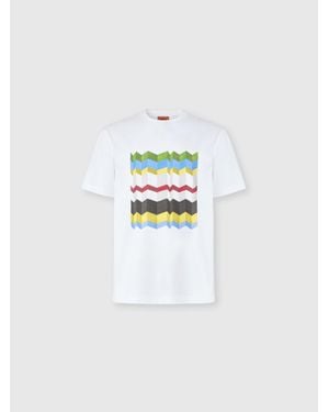 Missoni Crew-Neck Cotton T-Shirt With Macro Zigzag Print, & Multicoloured - White