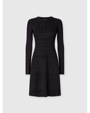 Missoni Long Sleeve Short Dress With Chevron Pattern - Green
