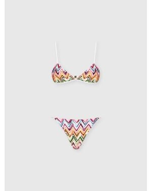 Missoni Bikini Aus Stretch-Viskose Mit Spitzen- Und Zickzack-Motiv Und Kontrastierenden Bändern, Damen, Größe - Weiß