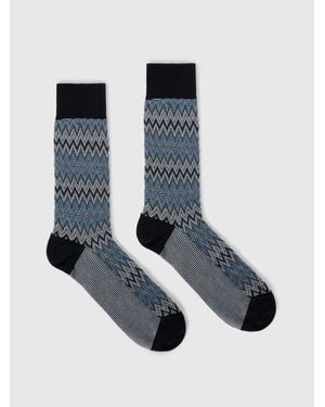 Missoni Mid-Length Cotton-Blend Socks With Dégradé Zigzag - Blue