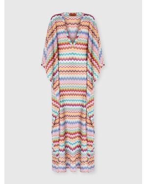 Missoni Long Caftan Cover-Up With Micro Pixel-Effect Zigzag Pattern - White