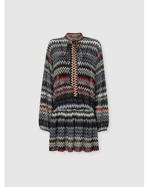 Missoni Zigzag Viscose And Cotton Mini Dress With Bow, & Multicoloured