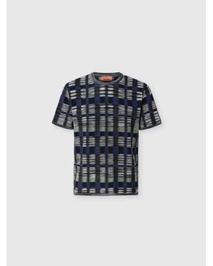 Missoni Crew-Neck Cotton And Viscose T-Shirt With Check Pattern - Blue