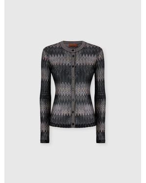 Missoni Cardigan Col Rond En Viscose Lamé Chevron, Femme, Taille - Noir