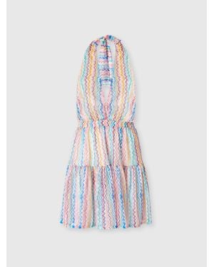 Missoni Short Cover-Up Dress With Zigzag Pattern And Tiered Skirt - White