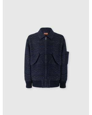 Missoni Cashmere And Viscose Bomber Jacket With Pockets - Blue