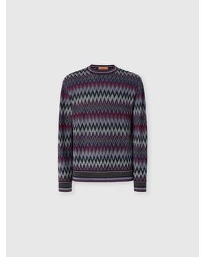 Missoni Crew Neck Jumper With 3D Zigzag Pattern - Blue