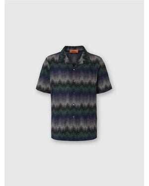 Missoni Bowling Shirt With Irregular Zigzag - Blue