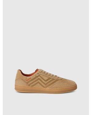 Missoni Suede Sneakers With Zigzag Appliqués And Logo - Natural