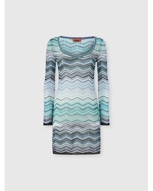 Missoni Chevron Lamé Viscose Mini Dress With Sequins - Blue