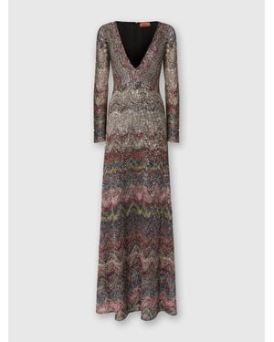 Missoni Long Dress With V-Neck And Zigzag Pattern - Multicolor