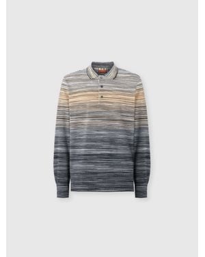 Missoni Long Sleeve Polo With Flame Knit - Blue