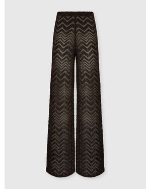 Missoni Wide Fishnet Trousers With Zigzag Pattern And Sequins - Brown