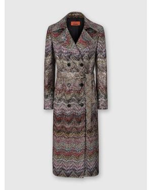 Missoni Long Double-Breasted Trench Coat With Wavy Zigzag Pattern - Brown