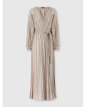 Missoni Langer Gerippter Cardigan Mit Gürtel Und Pailletten, Damen, Größe - Natur
