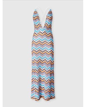 Missoni Long Cover-Up With Open Back And Zig Zag Pattern - Blue