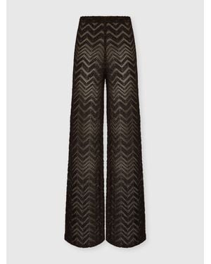 Missoni Wide Fishnet Trousers With Zigzag Pattern And Sequins - Brown
