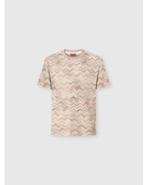 Missoni Crew-Neck Cotton T-Shirt With Dégradé Snake Pattern - Natural