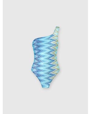 Missoni One-Shoulder Swimsuit With Faded Stripes - Blue