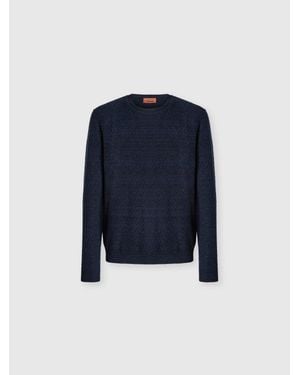 Missoni Crew-Neck Wool And Cotton Pullover With Tone-On-Tone Zigzag Pattern - Blue