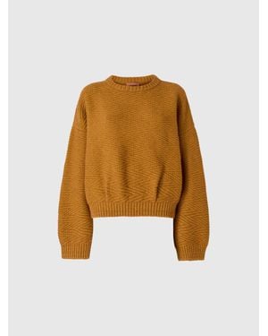 Missoni Crewneck Sweater With Zig Zag Texture - Natural