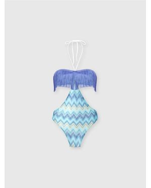 Missoni Maillot De Bain Une Pièce À Franges À Rayures Dégradées, Femme, Bleu & Vert, Taille