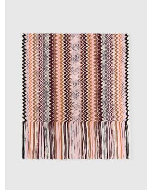 Missoni Schal Aus Wollmischung Mit Zig Zag-Muster Und Fransen, Damen, Größe - Rot