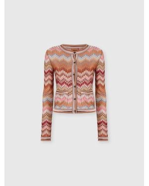 Missoni Snake-Pattern Viscose Chevron Cardigan With Patch Pockets - White