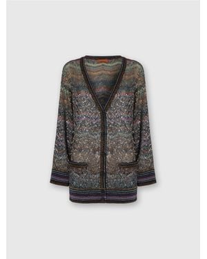 Missoni Oversized V-Neck Cardigan With Zigzag Pattern - Grey