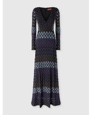 Missoni Vestido Largo En Viscosa Lamé Con Escote En V, Mujer, Talla - Azul