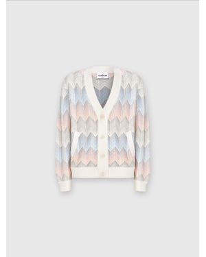 Missoni Gradient Chevron Cotton Blend Cardigan With Pockets - White